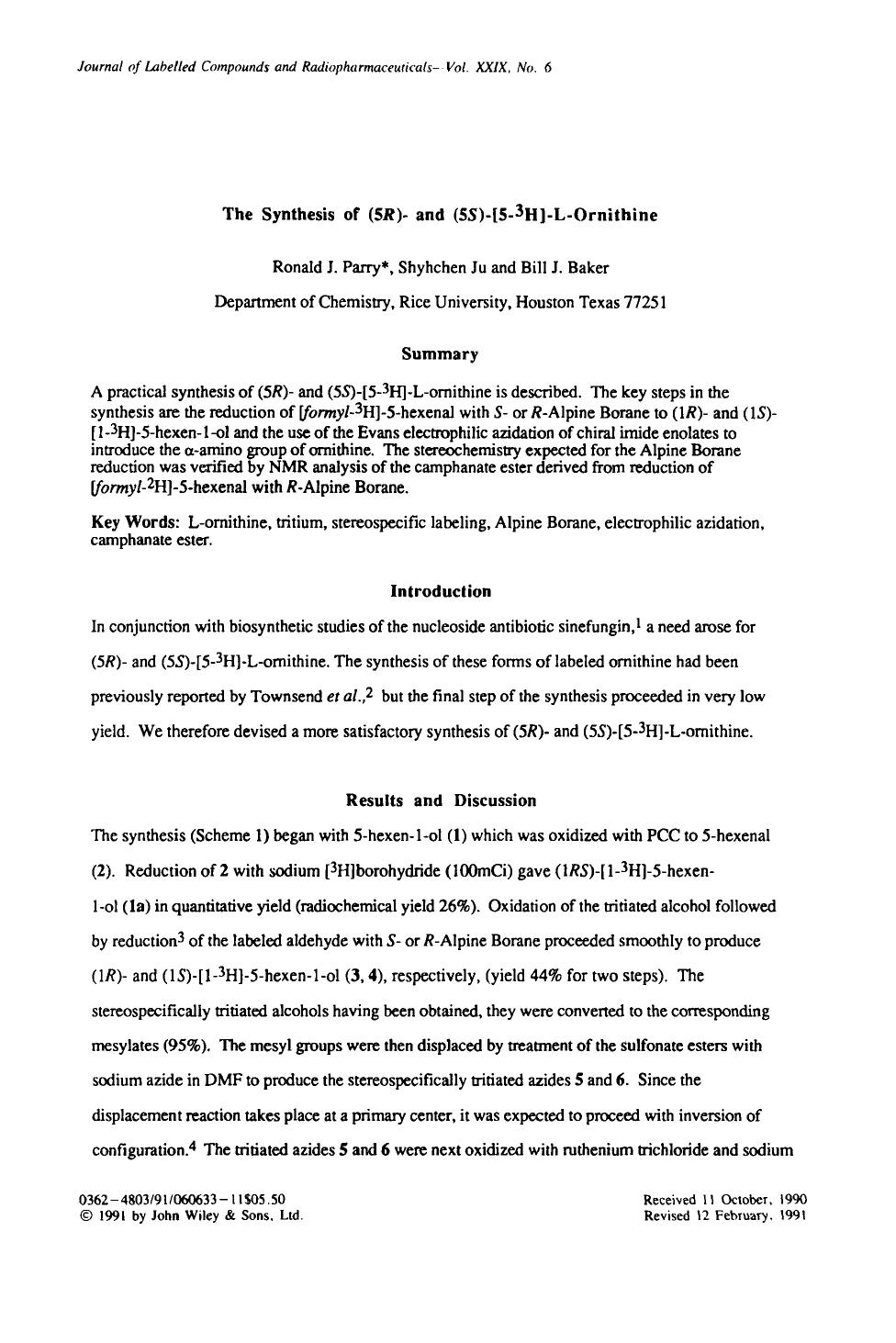 The synthesis of (5R)- and (5S)-[5-3H]-L-ornithine by Unknown
