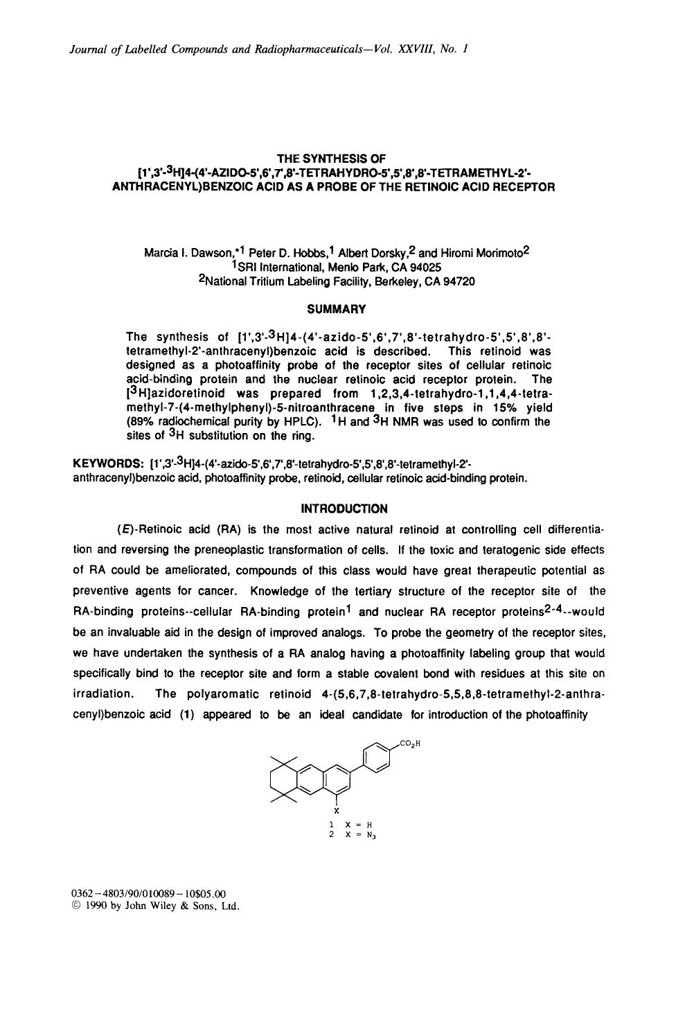 The synthesis of [1[prime],3[prime]-3H]4-(4[prime]-azido-5[prime],6[prime],7[prime],8[prime]-tetrahydro-5[prime],5[prime],8[prime],8[prime]-tetramethyl-2[prime]-anthracenyl)benzoic by Unknown