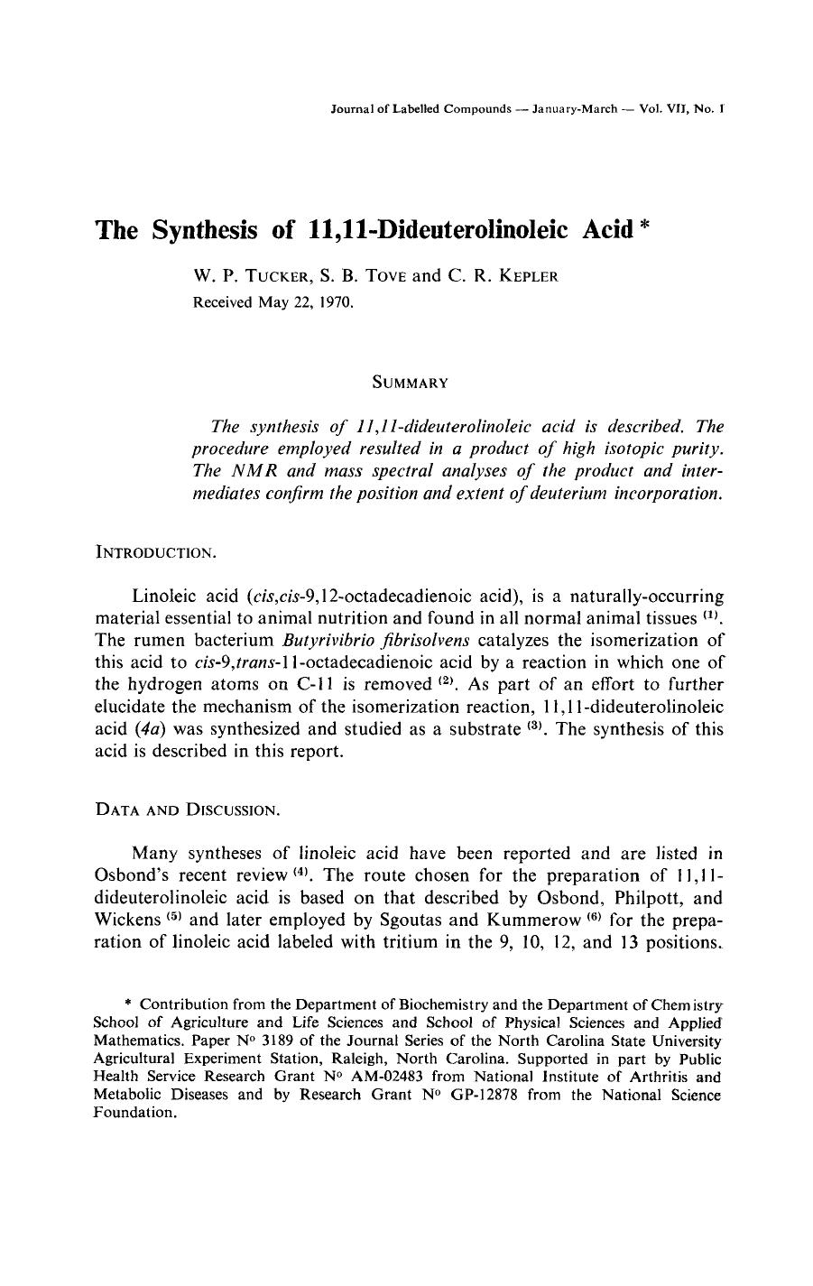 The synthesis of 11,11-dideuterolinoleic acid by Unknown