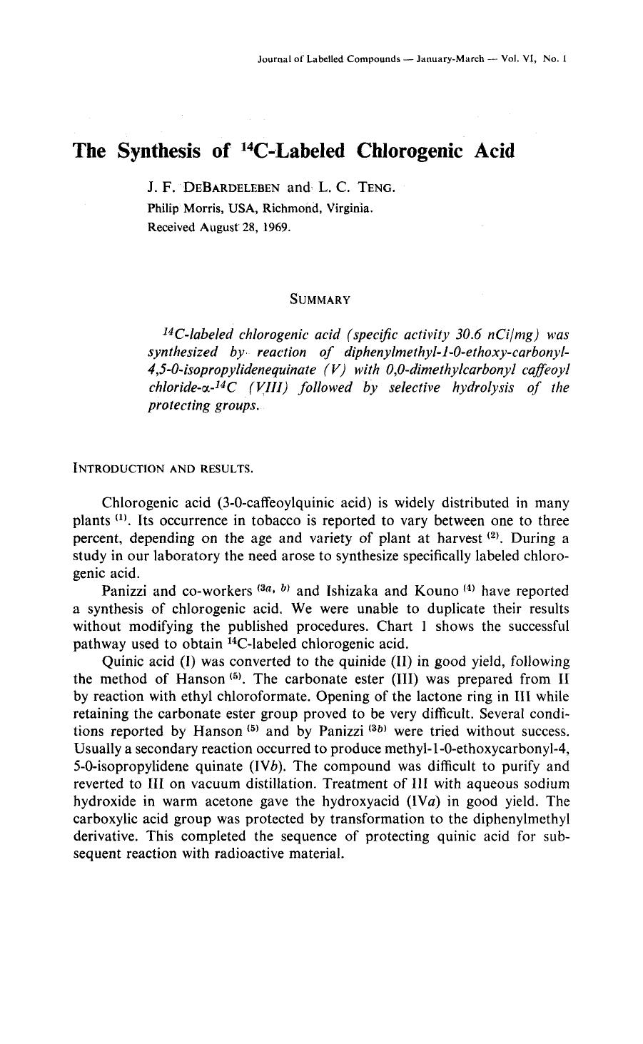The synthesis of 14C-labeled chlorogenic acid by Unknown