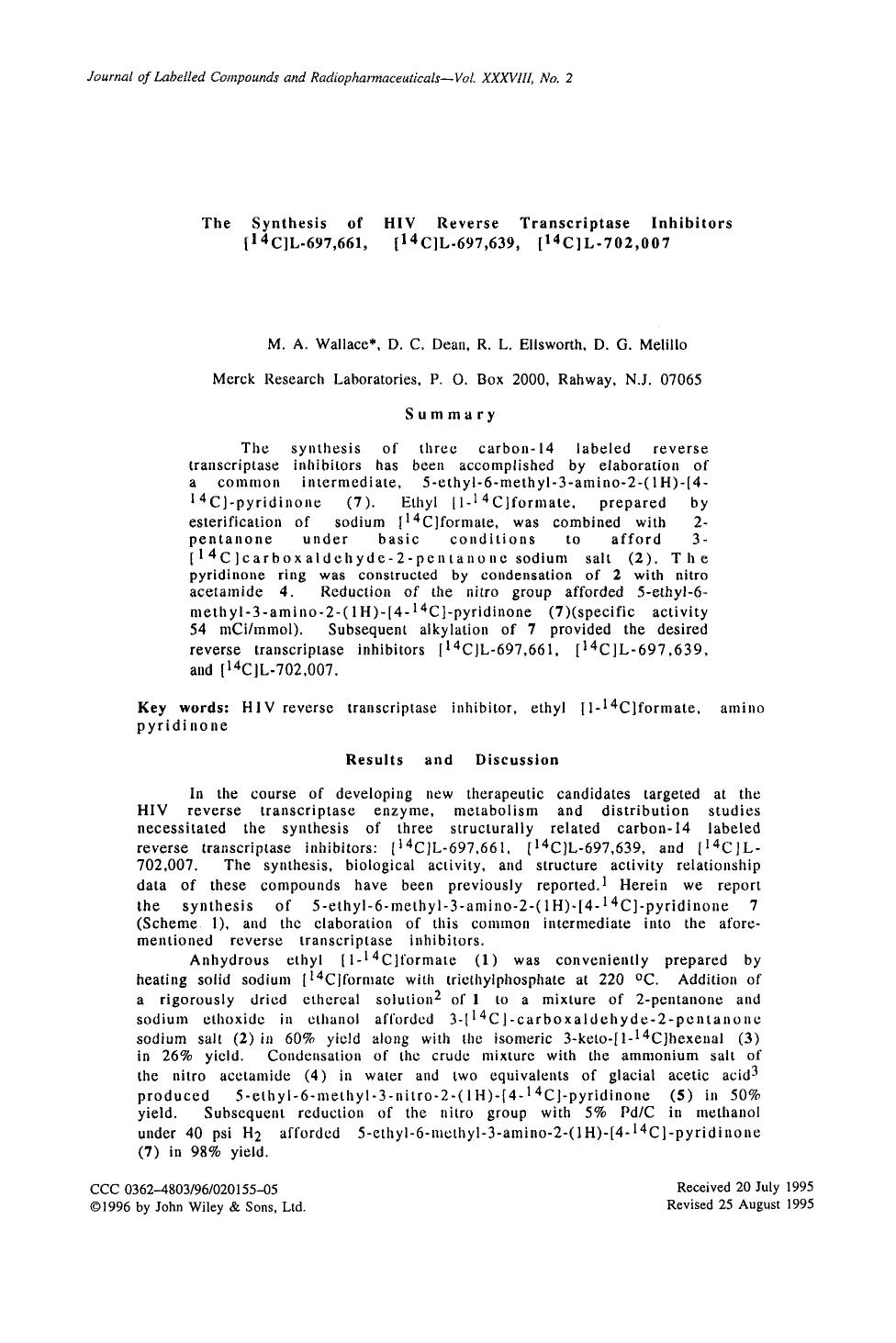 The synthesis of HIV reverse transcriptase inhibitors [14C]L-697,661, [14C]L-697,639, [14C]L-702,007 by Unknown