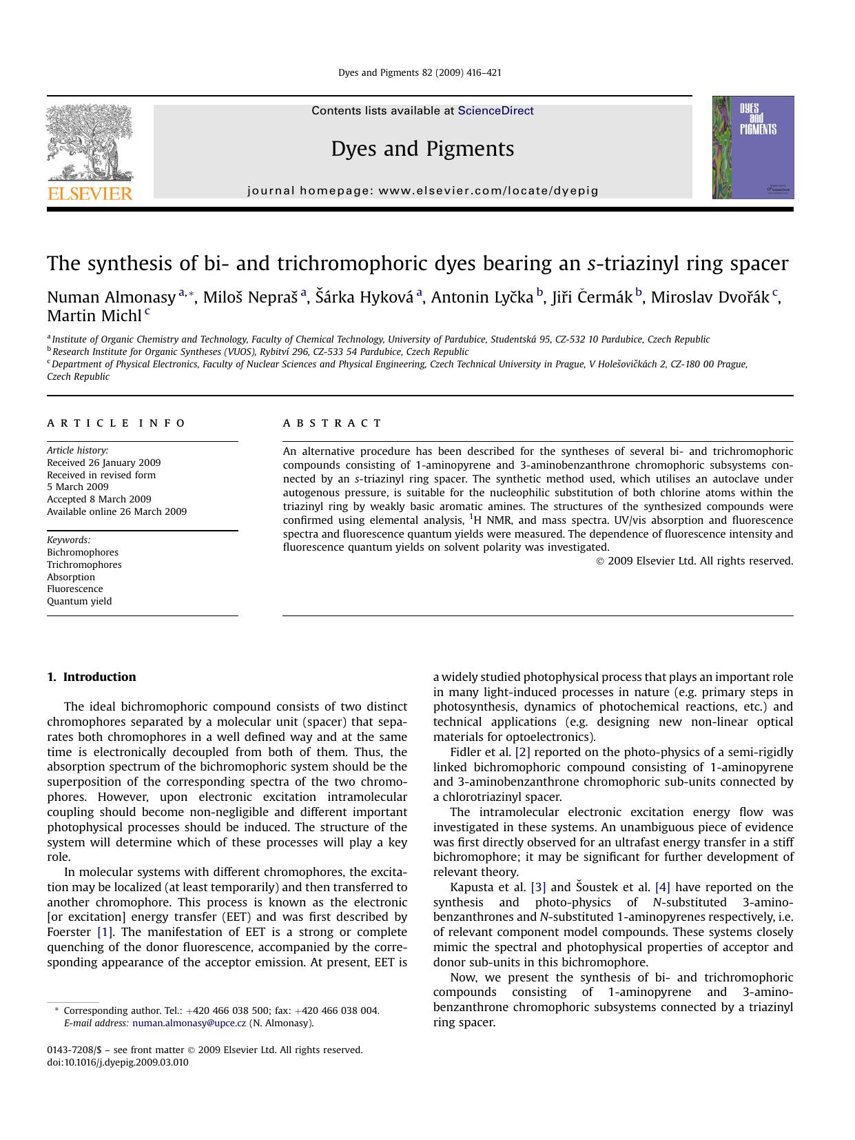 The synthesis of bi- and trichromophoric dyes bearing an s-triazinyl ring spacer by unknow