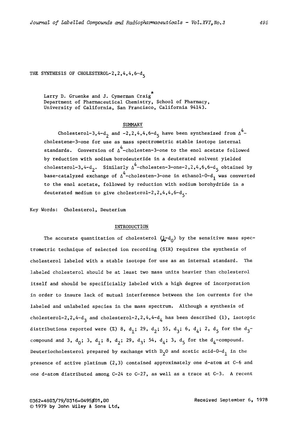 The synthesis of cholesterol-2,2,4,4,6-d5 by Unknown