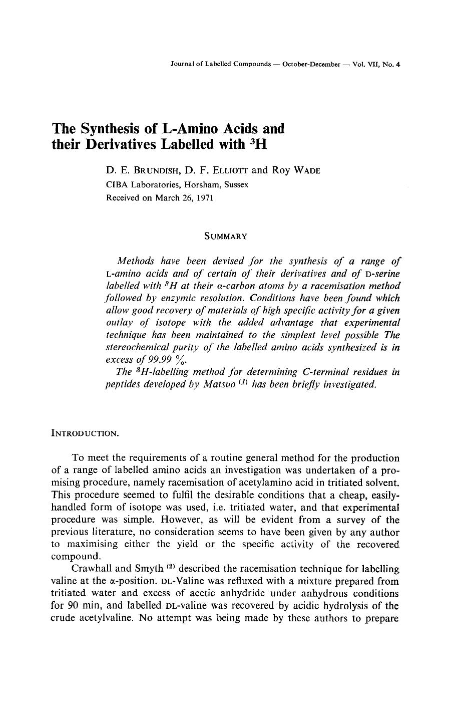 The synthesis of l-amino acids and their derivatives labelled with 3H by Unknown