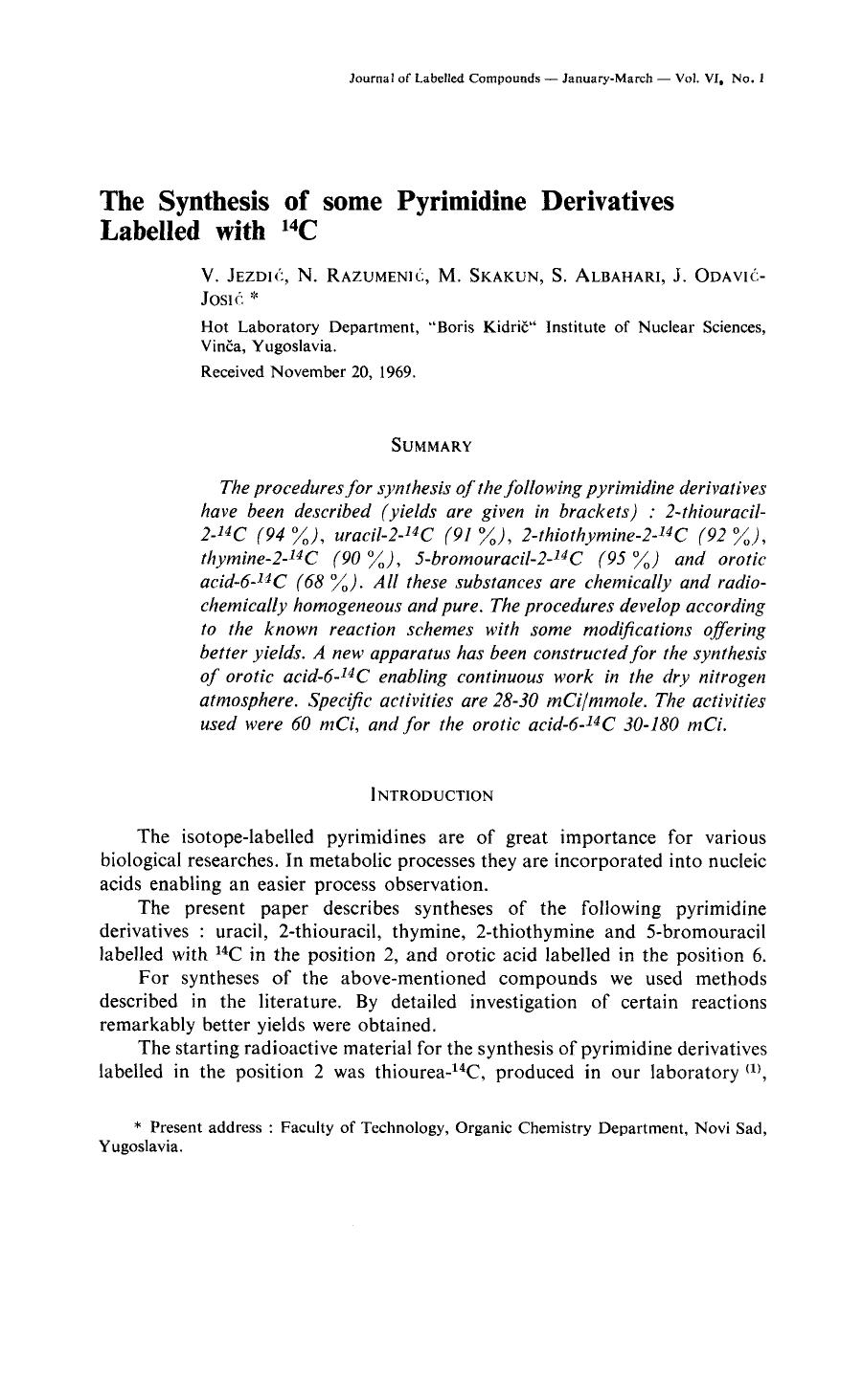 The synthesis of some pyrimidine derivatives labelled with 14C by Unknown