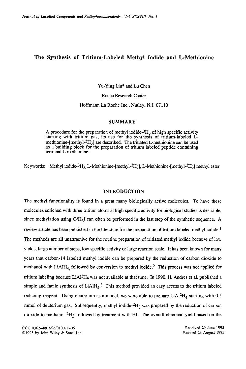 The synthesis of tritium-labeled methyl iodide and L-methionine by Unknown