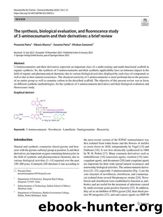 The synthesis, biological evaluation, and fluorescence study of 3-aminocoumarin and their derivatives: a brief review by Prasanta Patra & Sibasis Manna & Susanta Patra & Khokan Samanta