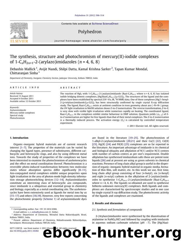 The synthesis, structure and photochromism of mercury(II)-iodide complexes of 1-CnH2n+1-2-(arylazo)imidazoles (n=4, 6, 8) by unknow