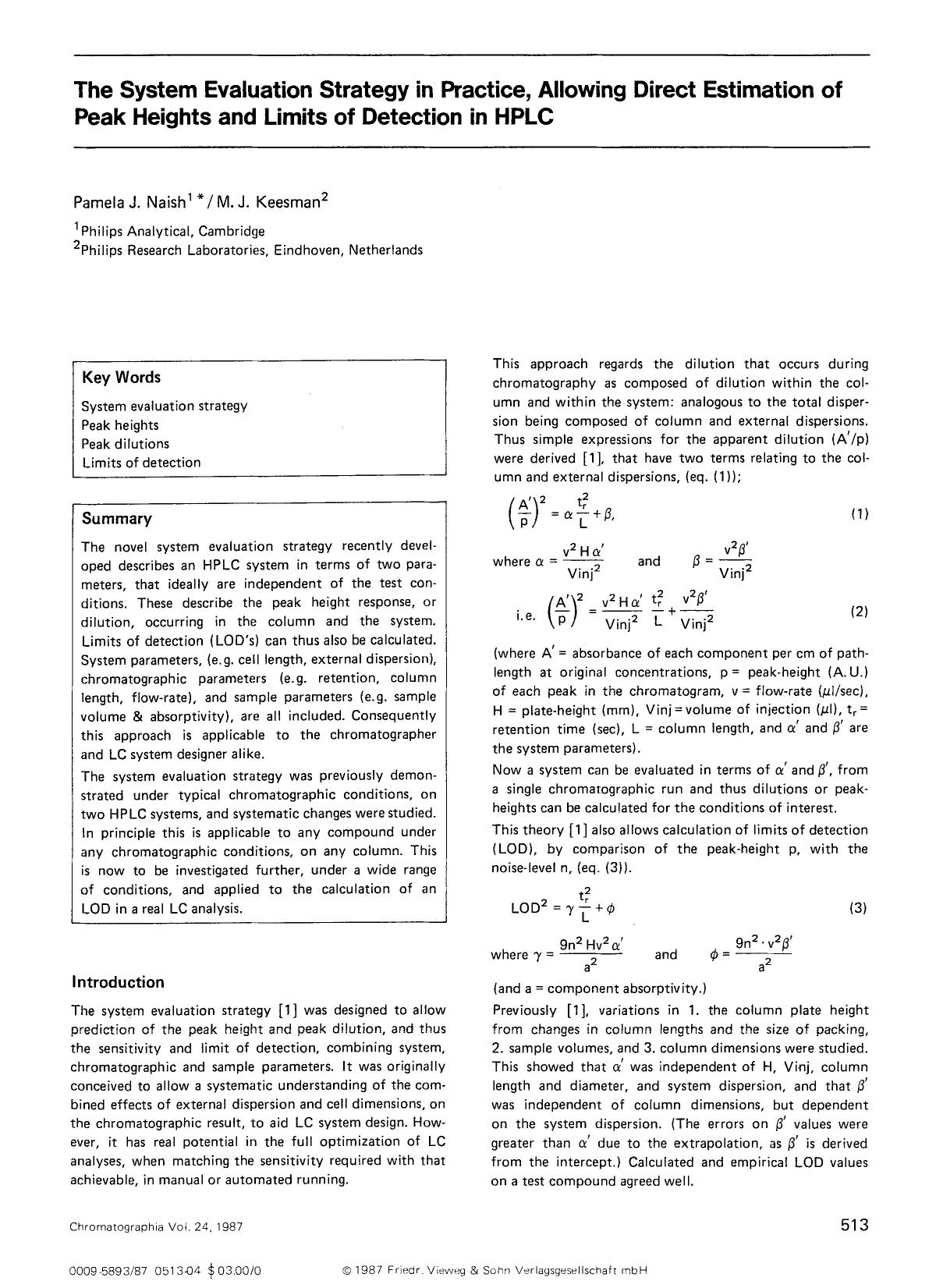 The system evaluation strategy in practice, allowing direct estimation of peak heights and limits of detection in HPLC by Unknown