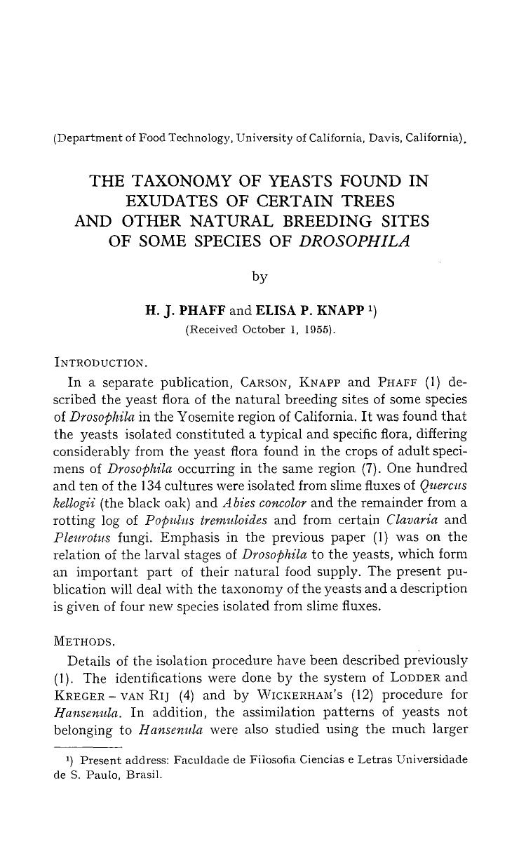 The taxonomy of yeasts found in exudates of certain trees and other natural breeding sites of some species of <Emphasis Type="Italic">Drosophila <Emphasis> by Unknown