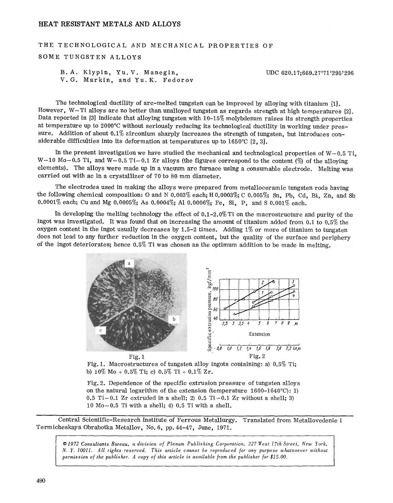 The technological and mechanical properties of some tungsten alloys by Unknown