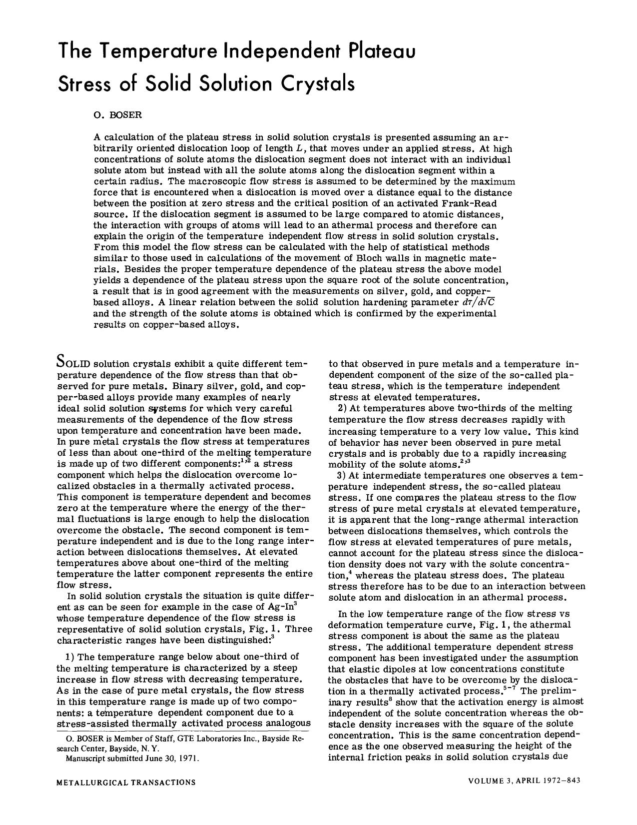The temperature independent plateau stress of solid solution crystals by Unknown
