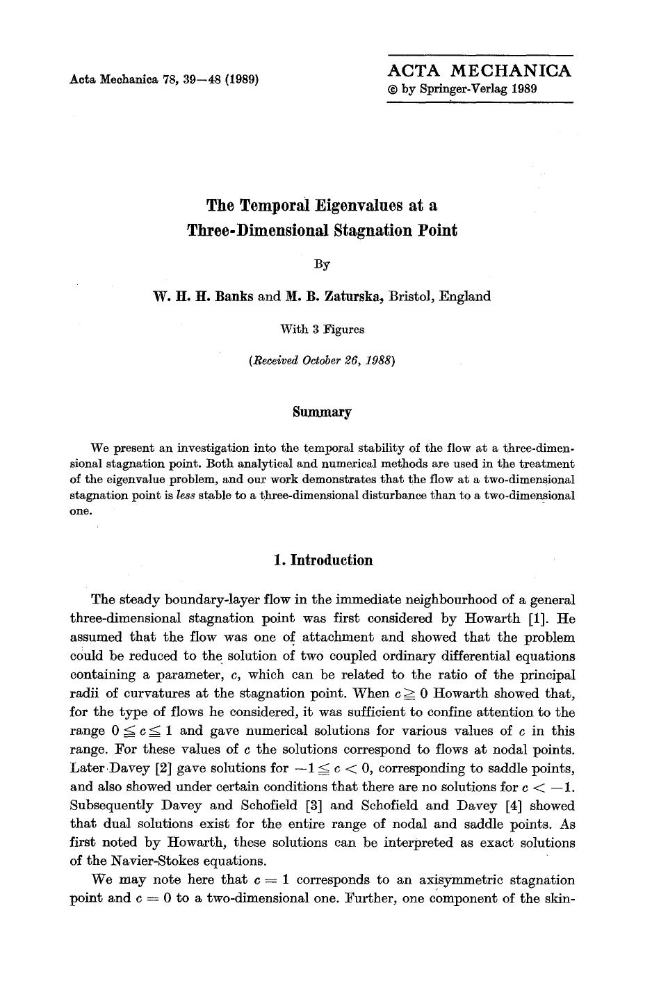 The temporal eigenvalues at a three-dimensional stagnation point by Unknown