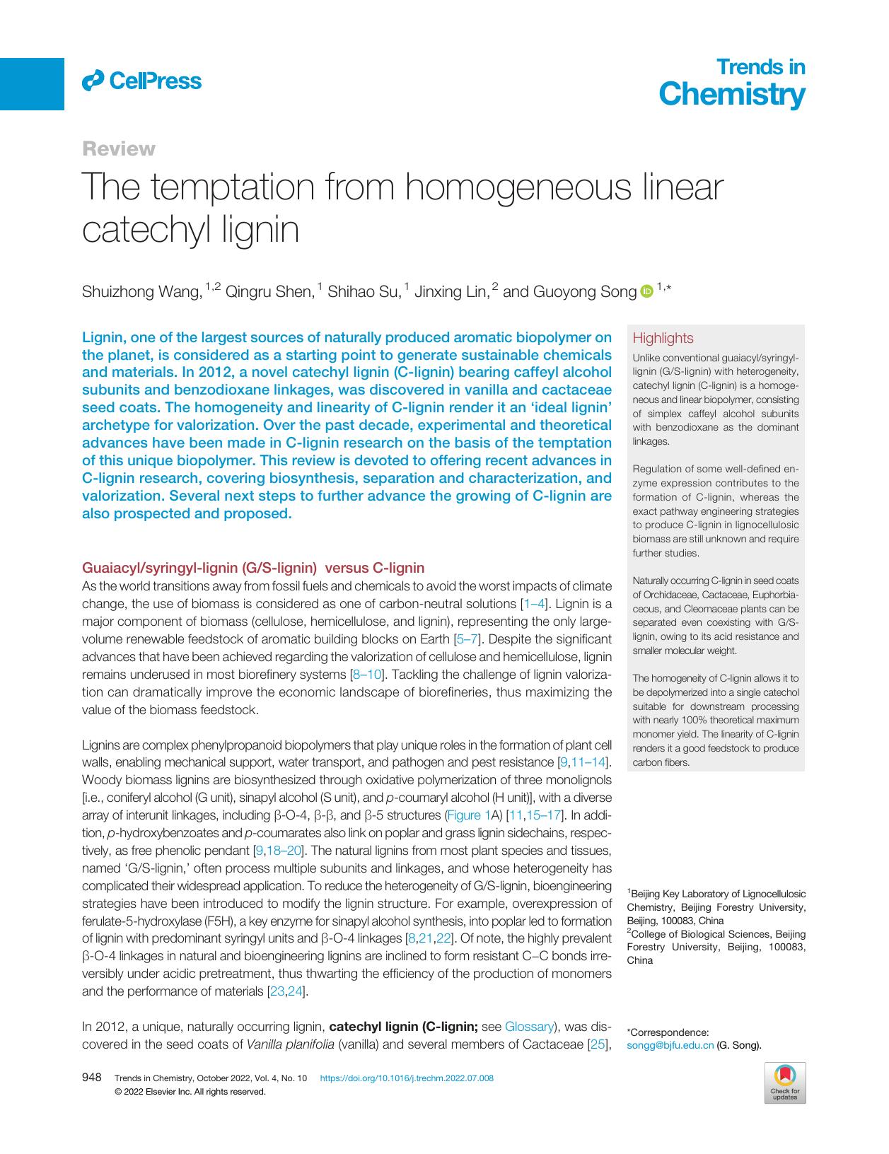 The temptation from homogeneous linear catechyl lignin by Shuizhong Wang & Qingru Shen & Shihao Su & Jinxing Lin & Guoyong Song