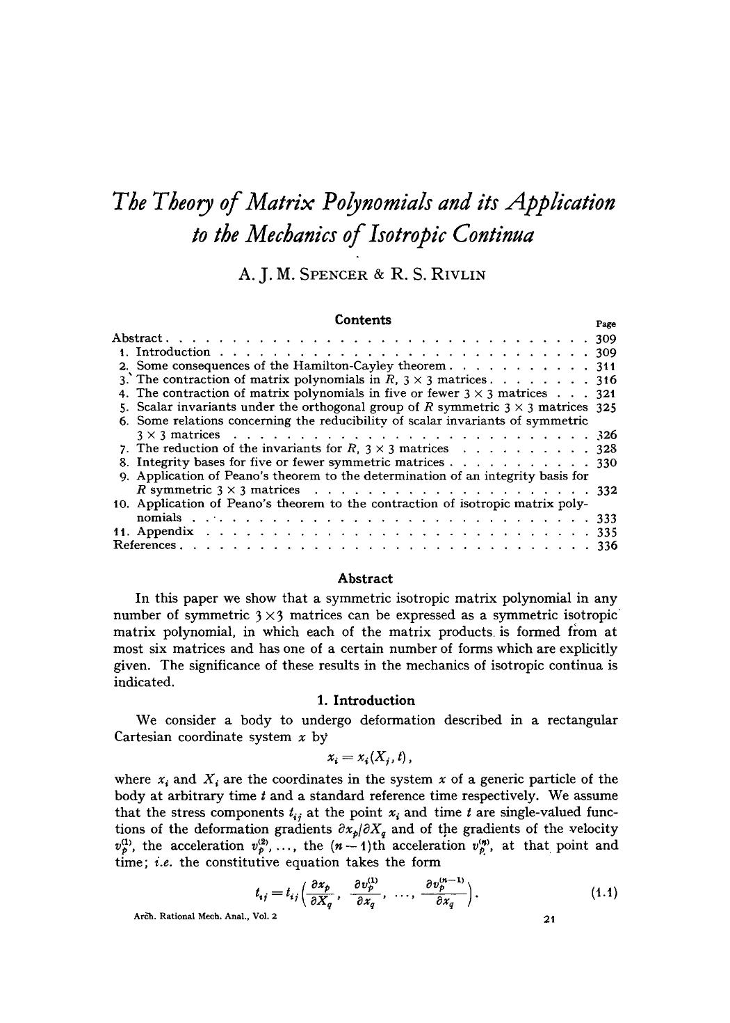 The theory of matrix polynomials and its application to the mechanics of isotropic continua by Unknown