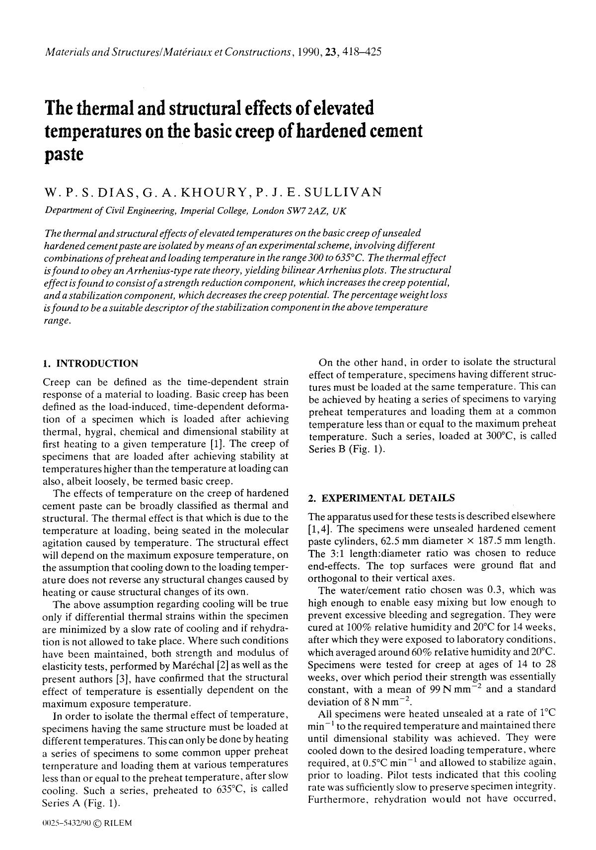 The thermal and structural effects of elevated temperatures on the basic creep of hardened cement paste by Unknown