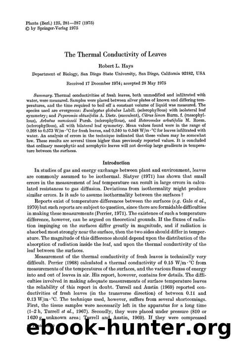 The thermal conductivity of leaves by Unknown