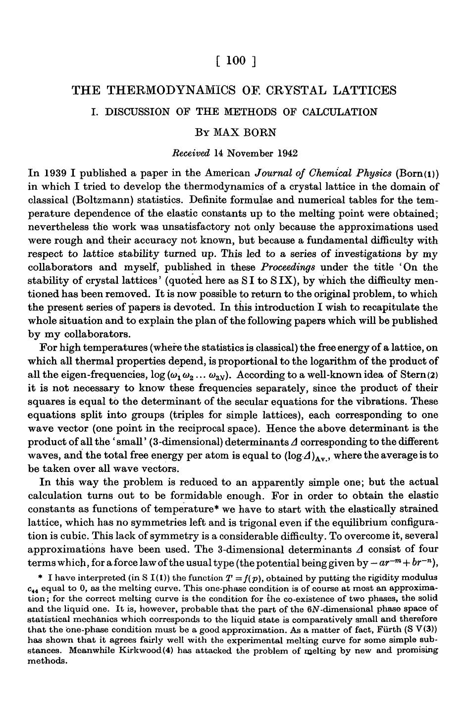 The thermodynamics of crystal lattices by Max Born