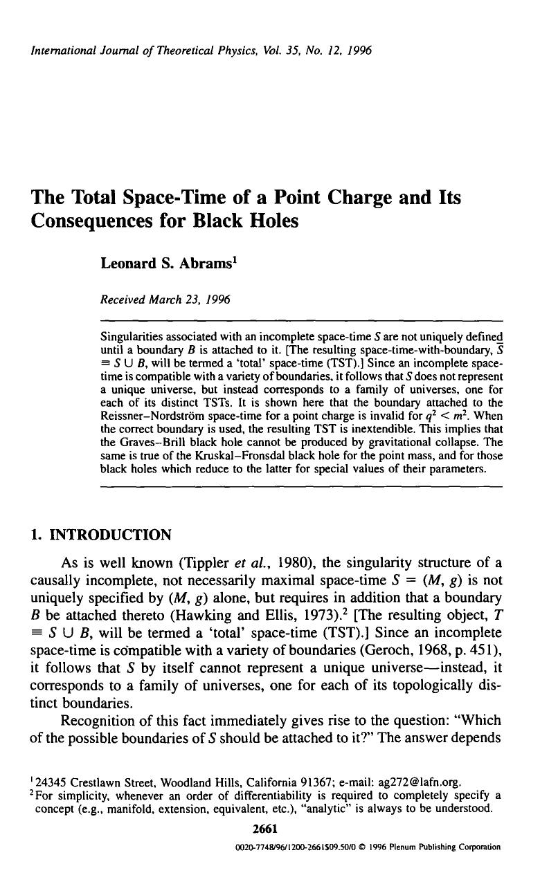 The total space-time of a point charge and its consequences for black holes by Unknown