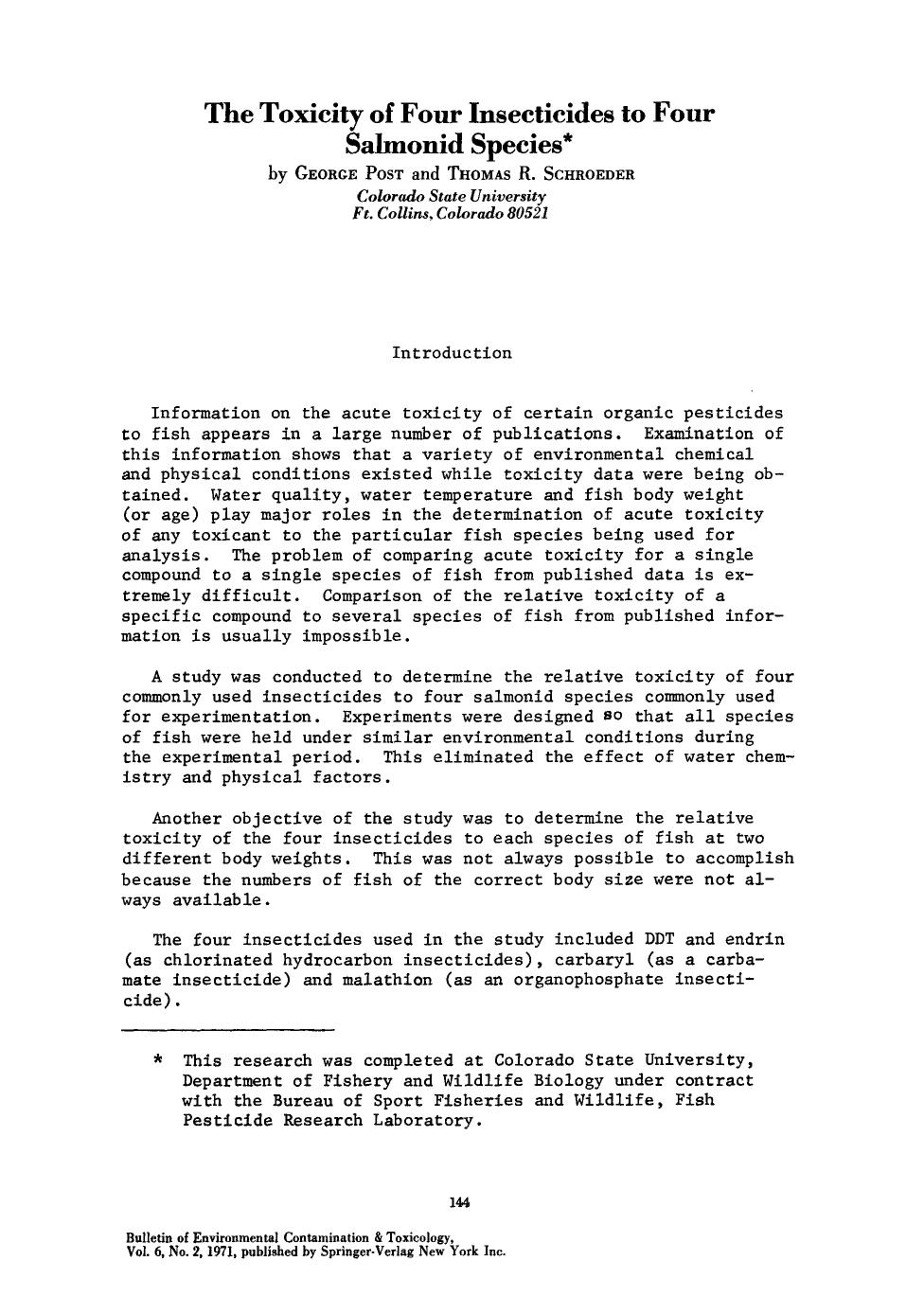 The toxicity of four insecticides to four salmonid species by Unknown