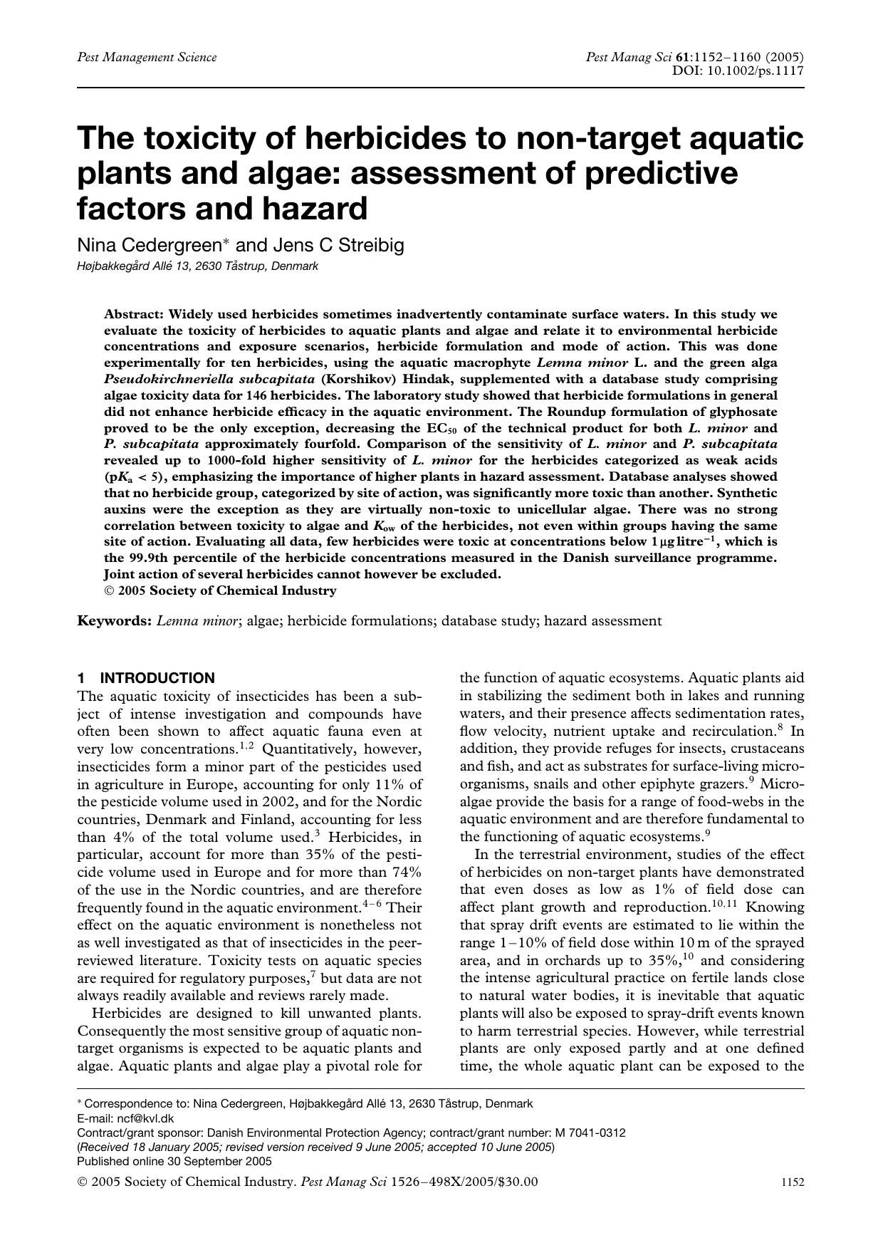 The toxicity of herbicides to non-target aquatic plants and algae: assessment of predictive factors and hazard by Unknown