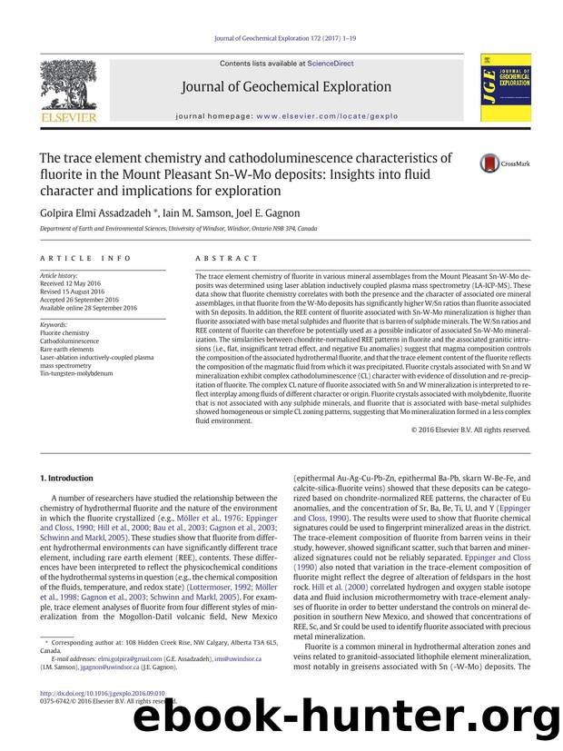 The trace element chemistry and cathodoluminescence characteristics of fluorite in the Mount Pleasant Sn-W-Mo deposits: Insights into fluid character and implications for exploration by Golpira Elmi Assadzadeh & Iain M. Samson & Joel E. Gagnon