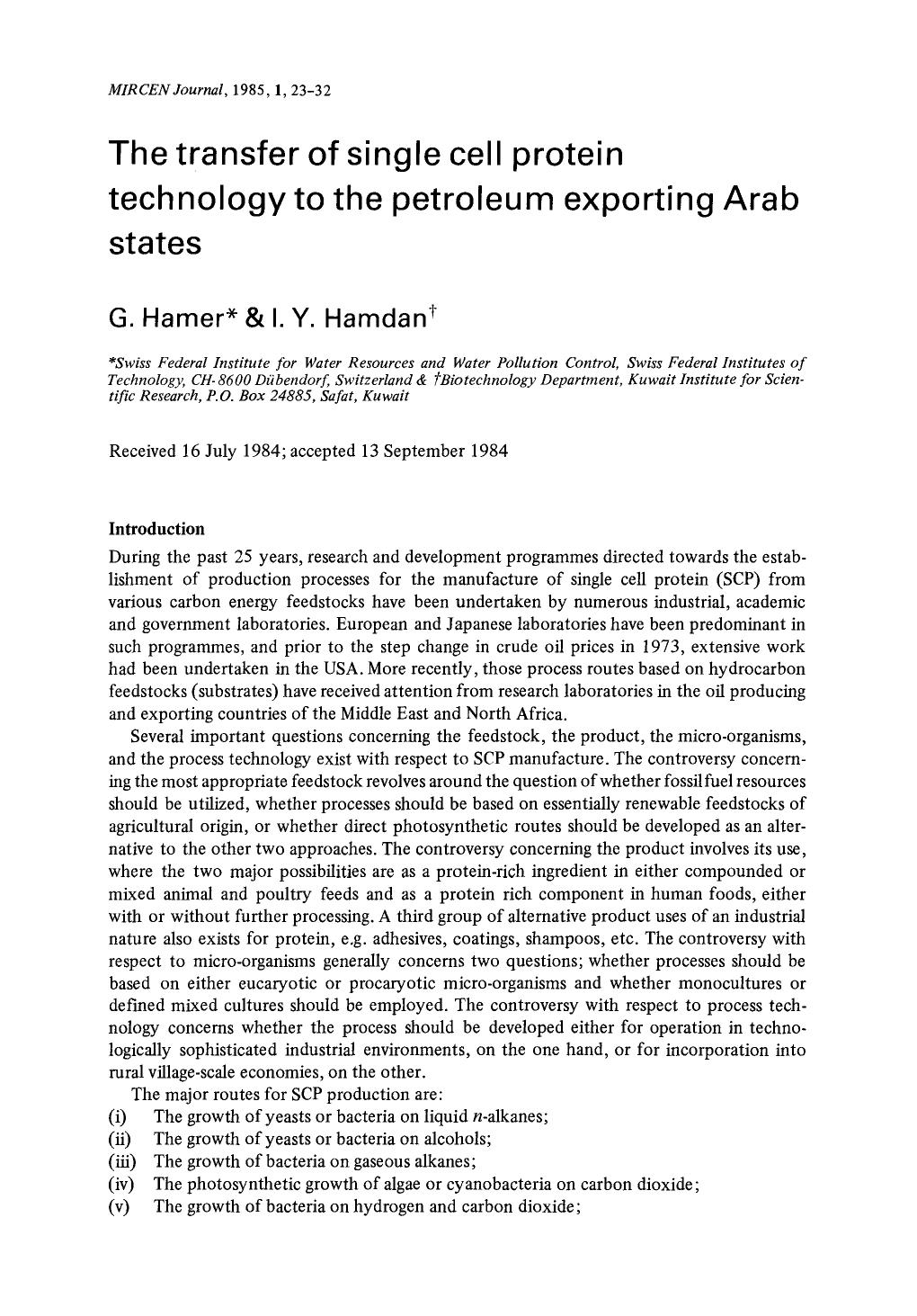 The transfer of single cell protein technology to the petroleum exporting Arab states by Unknown