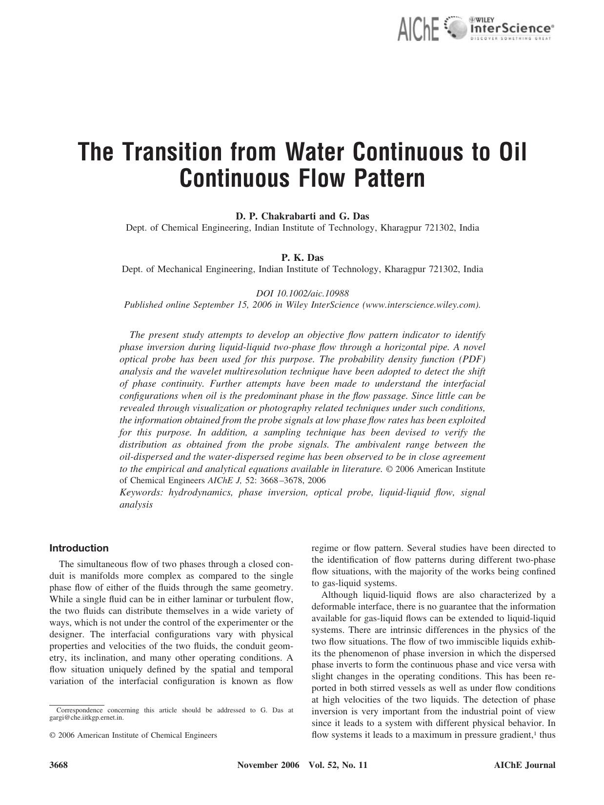 The transition from water continuous to oil continuous flow pattern by Unknown