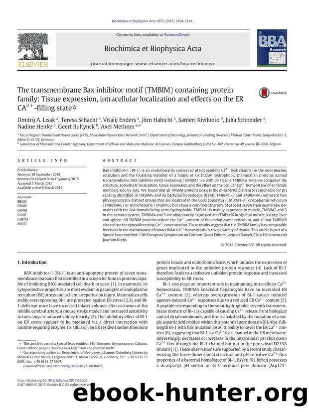 The transmembrane Bax inhibitor motif (TMBIM) containing protein family: Tissue expression, intracellular localization and effects on the ER CA2+-filling state by unknow