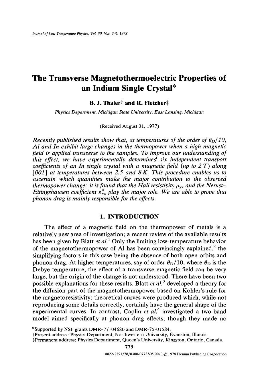 The transverse magnetothermoelectric properties of an indium single crystal by Unknown