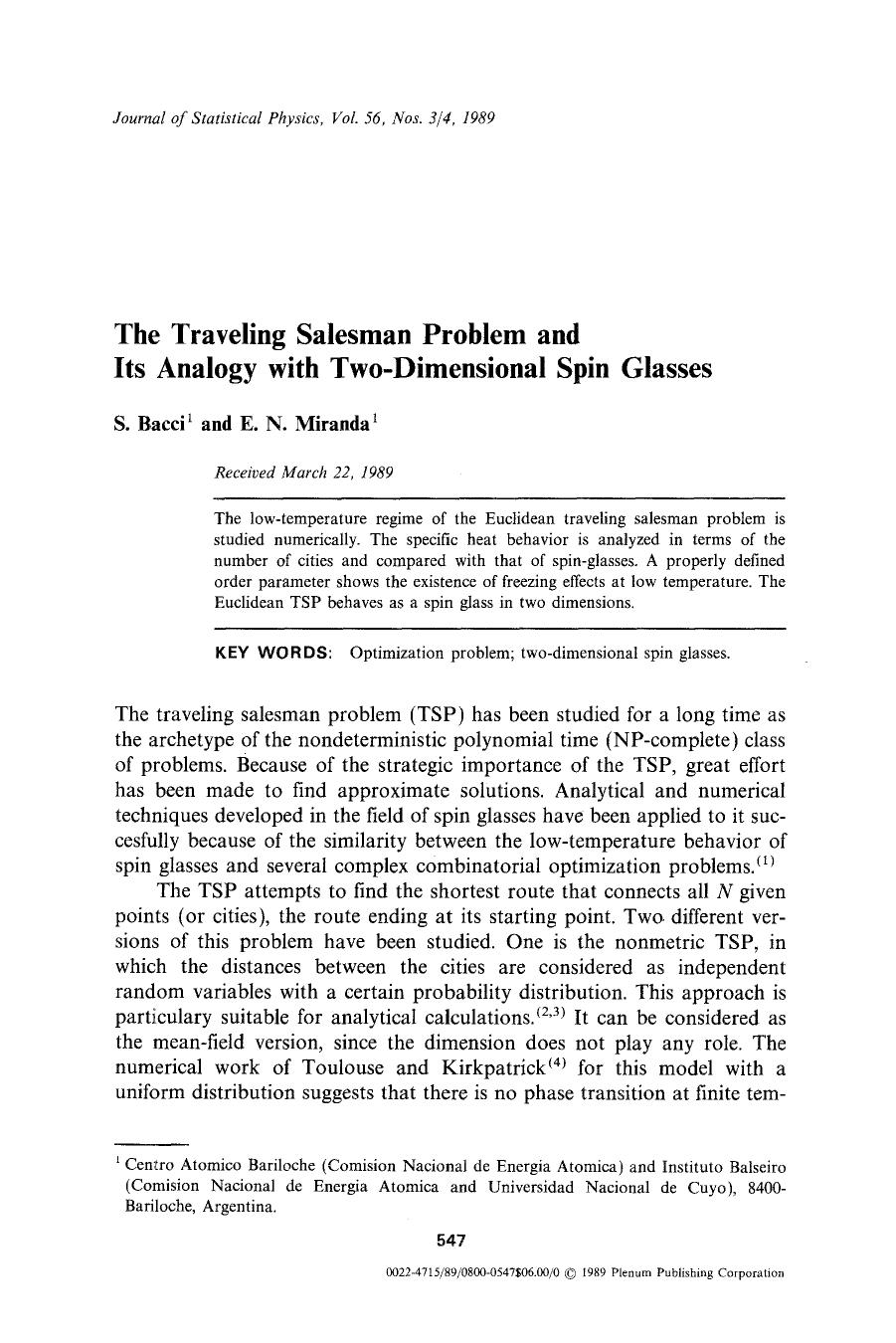 The traveling salesman problem and its analogy with two-dimensional spin glasses by Unknown