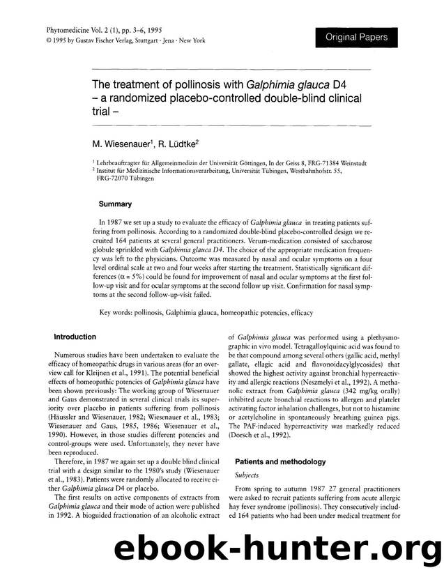 The treatment of pollinosis with Galphimia glauca D4 â a randomized placebo-controlled double-blind clinical trial â by M. Wiesenauer & R. Lüdtke