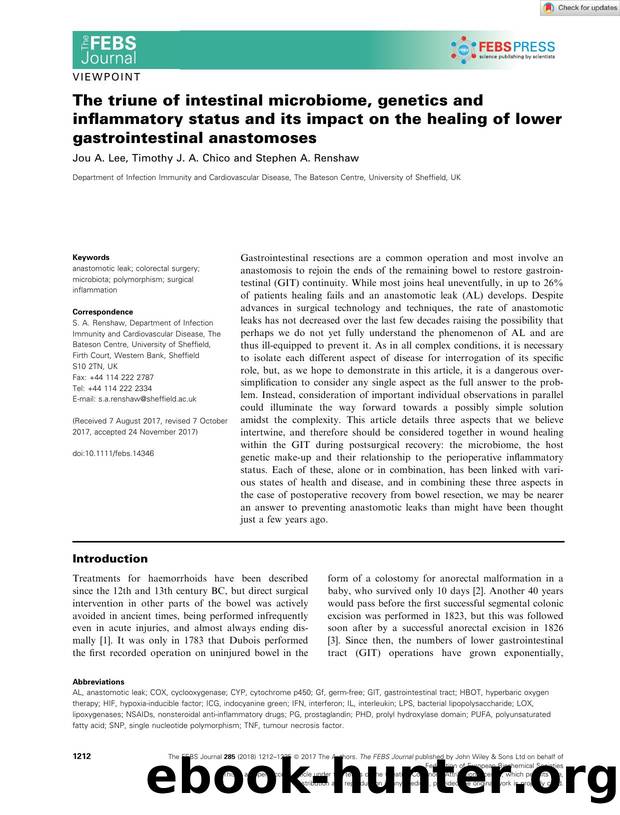 The triune of intestinal microbiome, genetics and inflammatory status and its impact on the healing of lower gastrointestinal anastomoses by Unknown