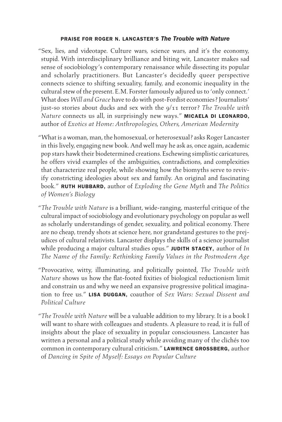 The trouble with nature : sex in science and popular culture by Lancaster Roger N