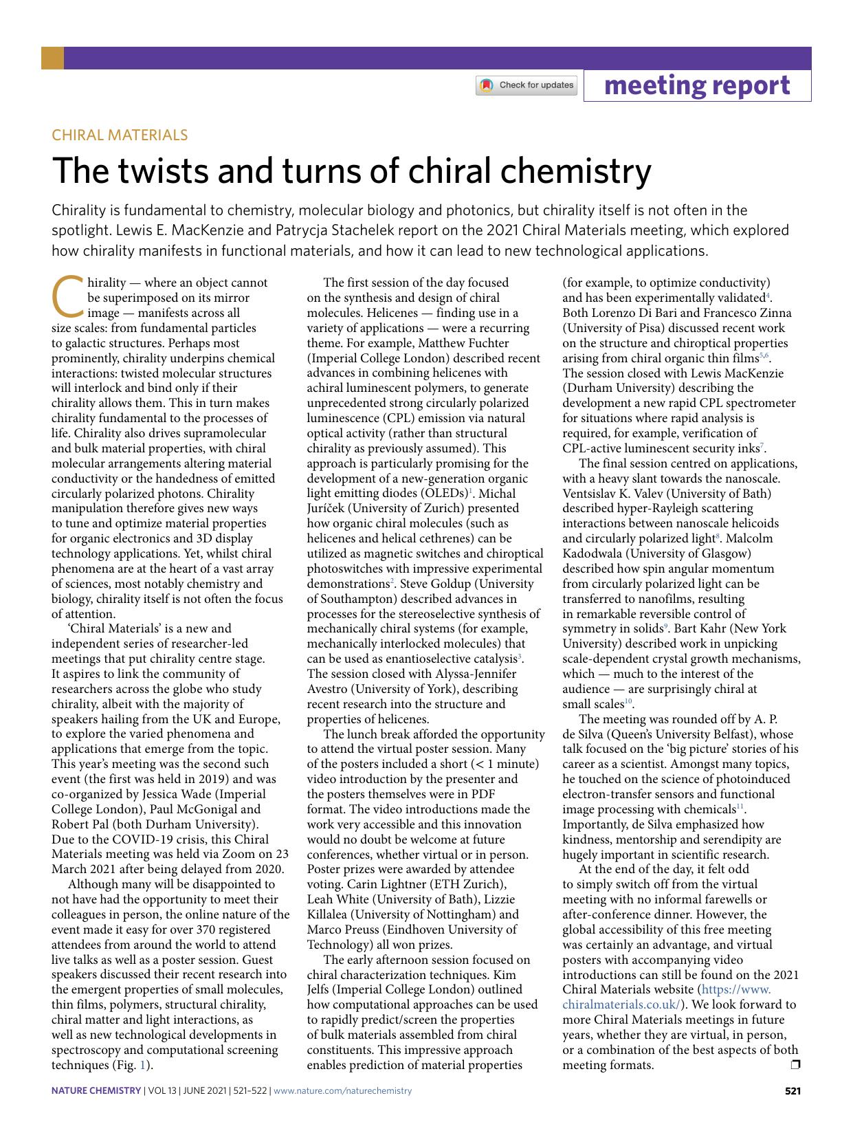 The twists and turns of chiral chemistry by Lewis E. MacKenzie & Patrycja Stachelek