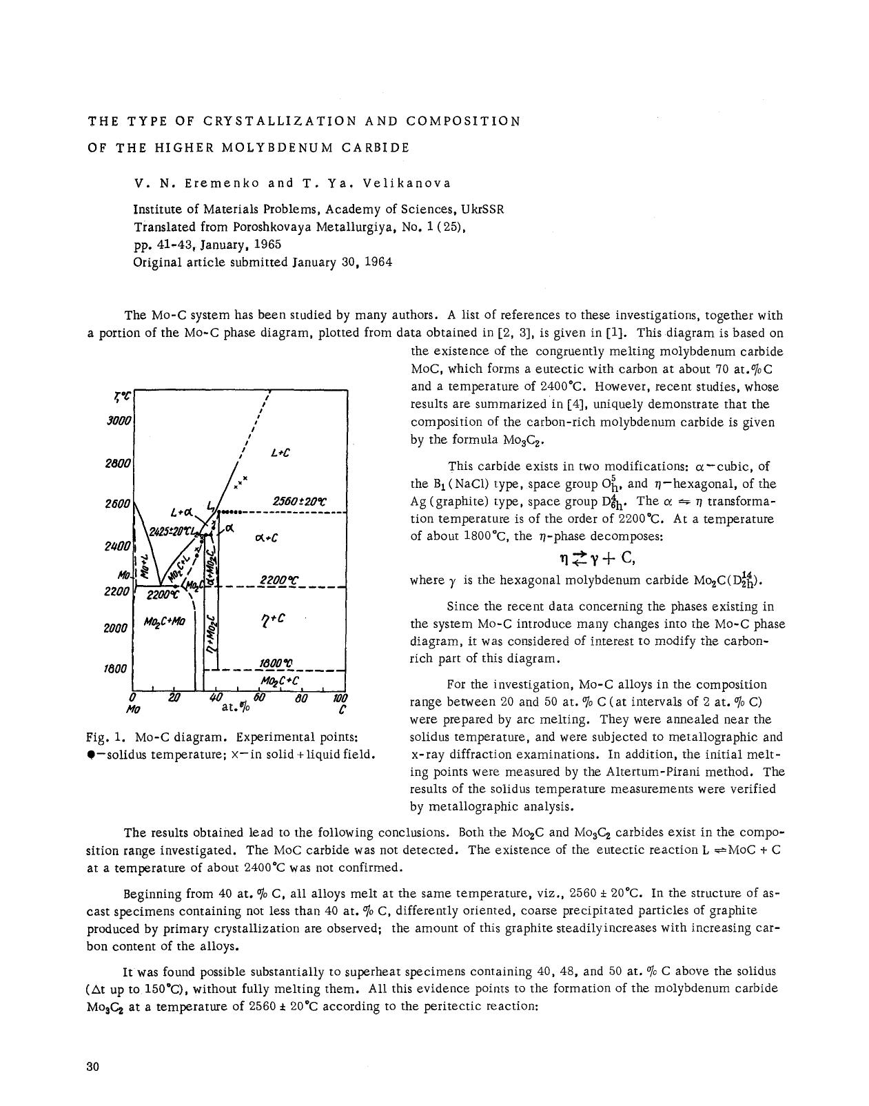 The type of crystallization and composition of the higher molybdenum carbide by Unknown