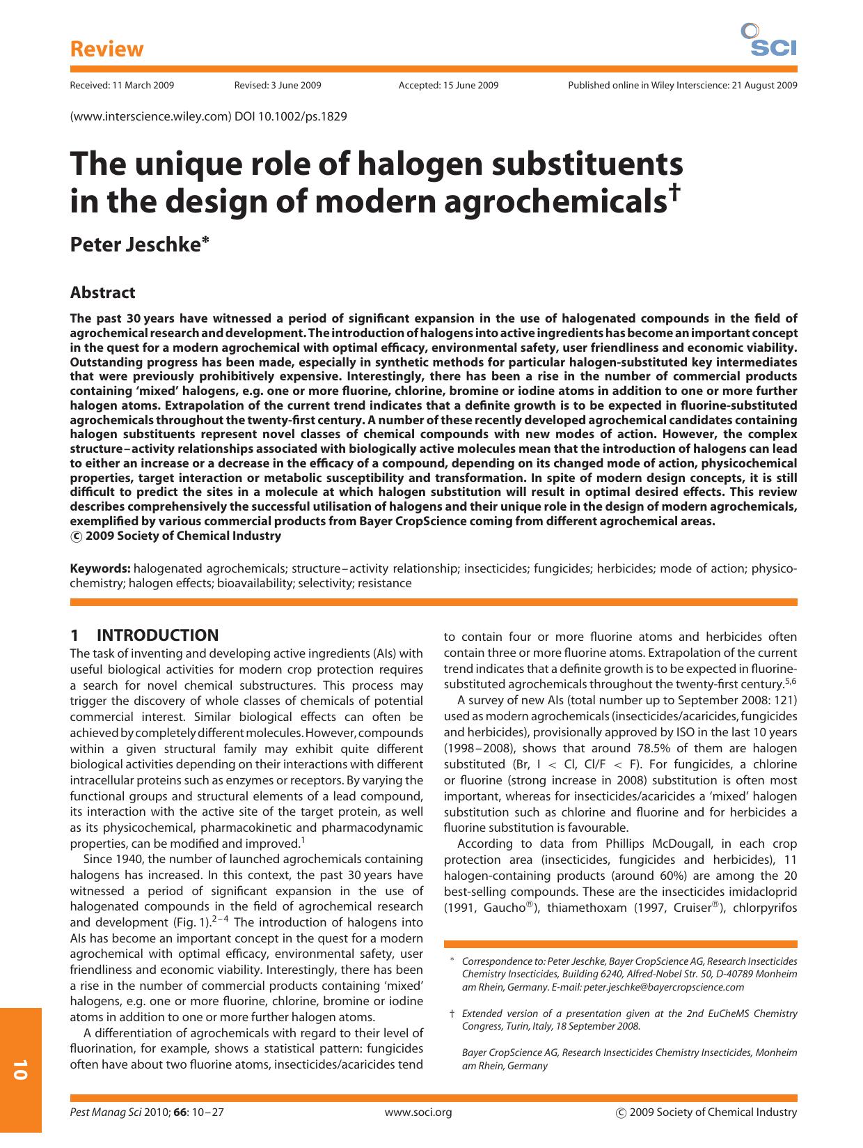 The unique role of halogen substituents in the design of modern agrochemicals by Unknown