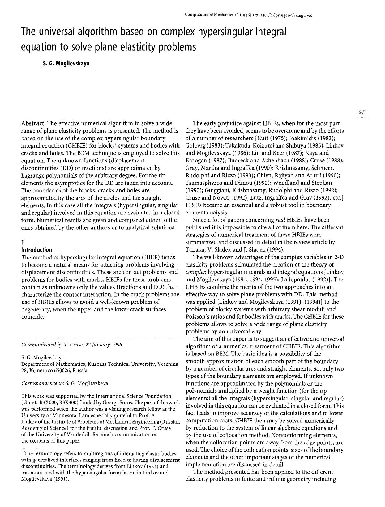 The universal algorithm based on complex hypersingular integral equation to solve plane elasticity problems by Unknown