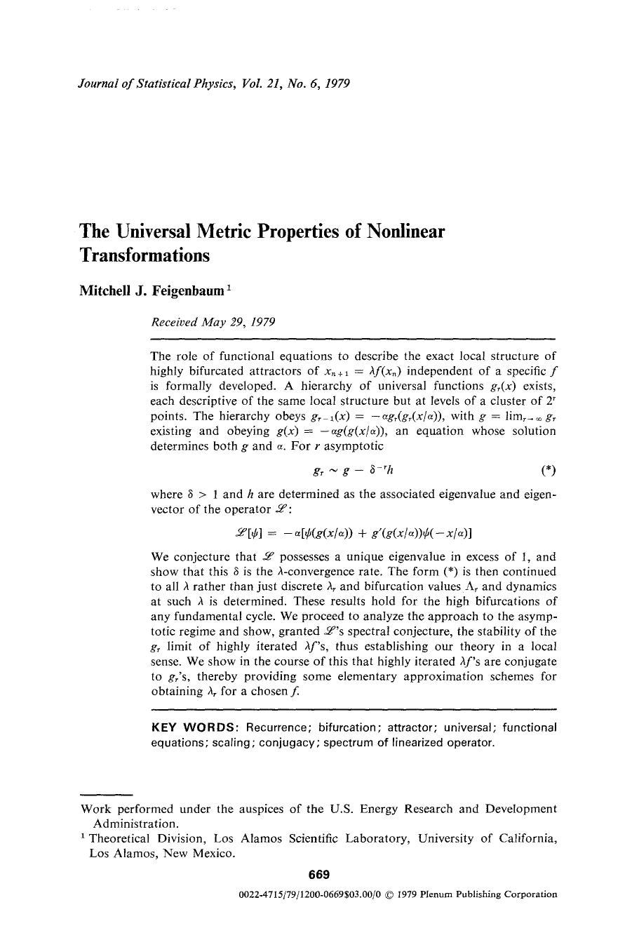 The universal metric properties of nonlinear transformations by Unknown