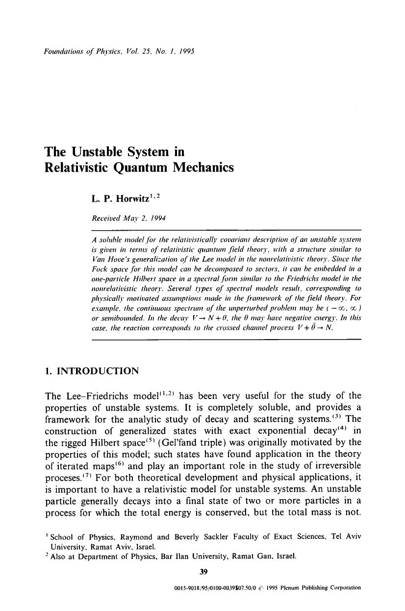 The unstable system in relativistic quantum mechanics by Unknown