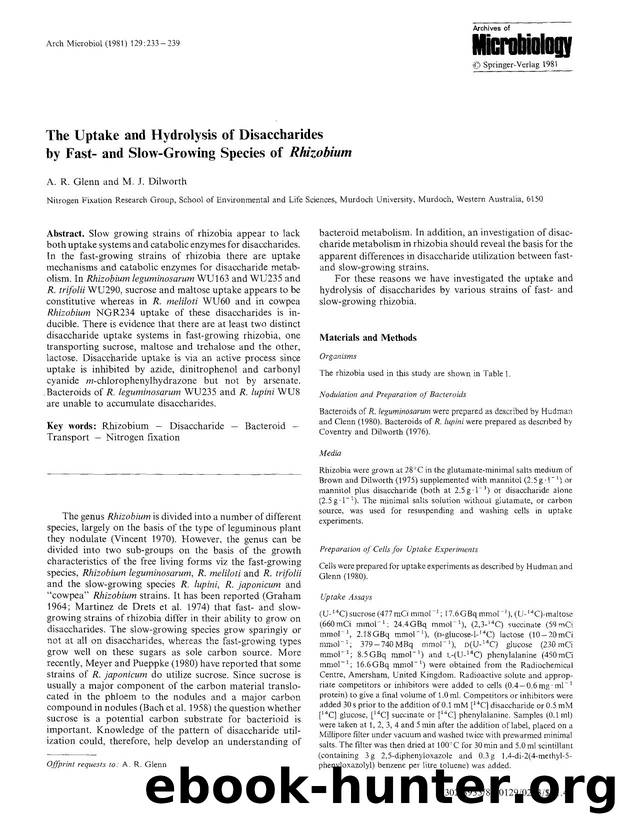 The uptake and hydrolysis of disaccharides by fast-and slow-growing species of <Emphasis Type="Italic">Rhizobium<Emphasis> by Unknown