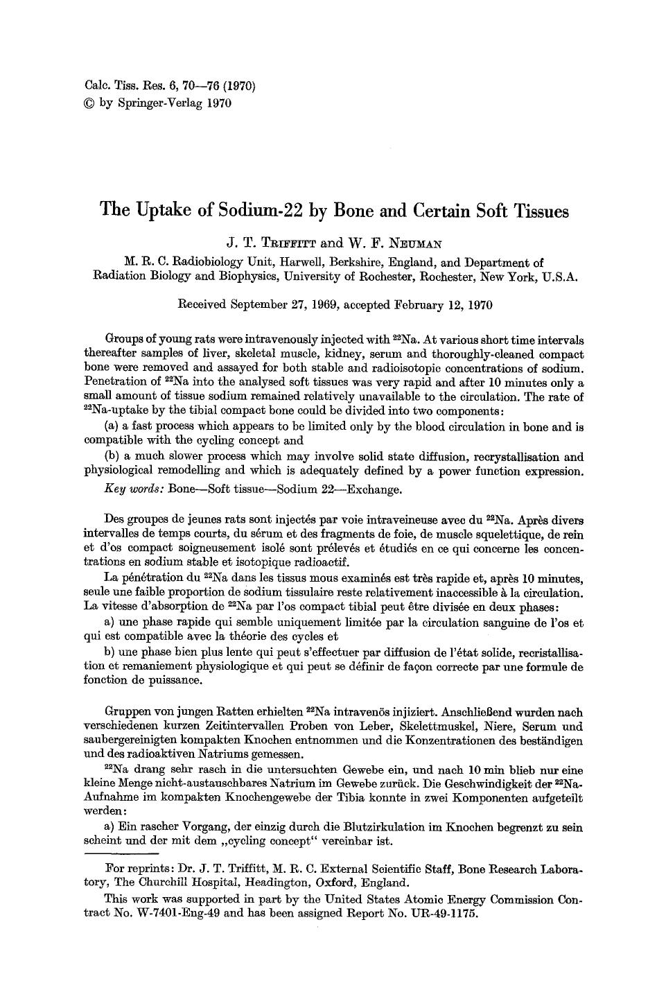 The uptake of sodium-22 by bone and certain soft tissues by Unknown