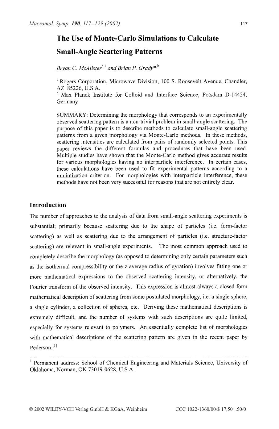 The use of Monte-Carlo simulations to calculate small-angle scattering patterns by Unknown