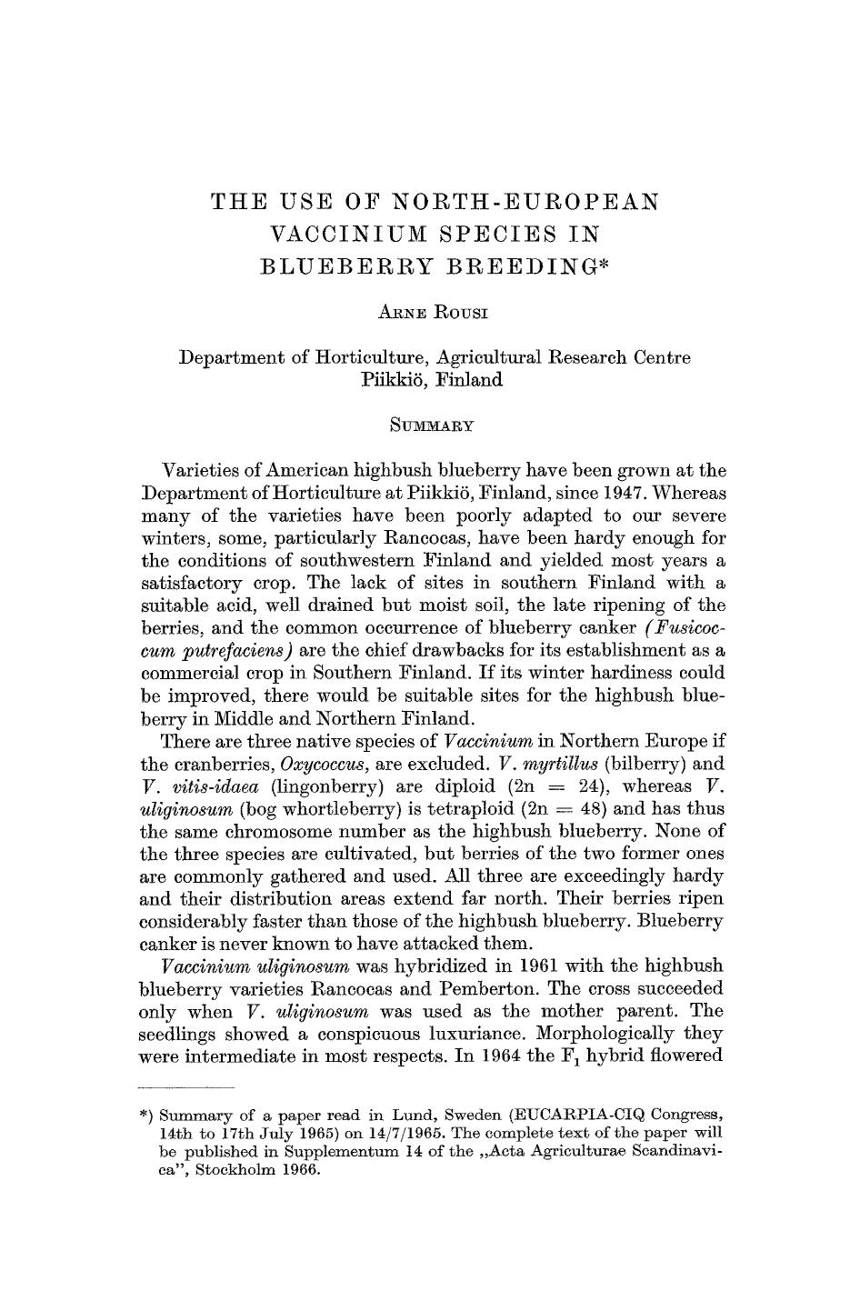 The use of North-European vaccinium species in blueberry breeding by Unknown