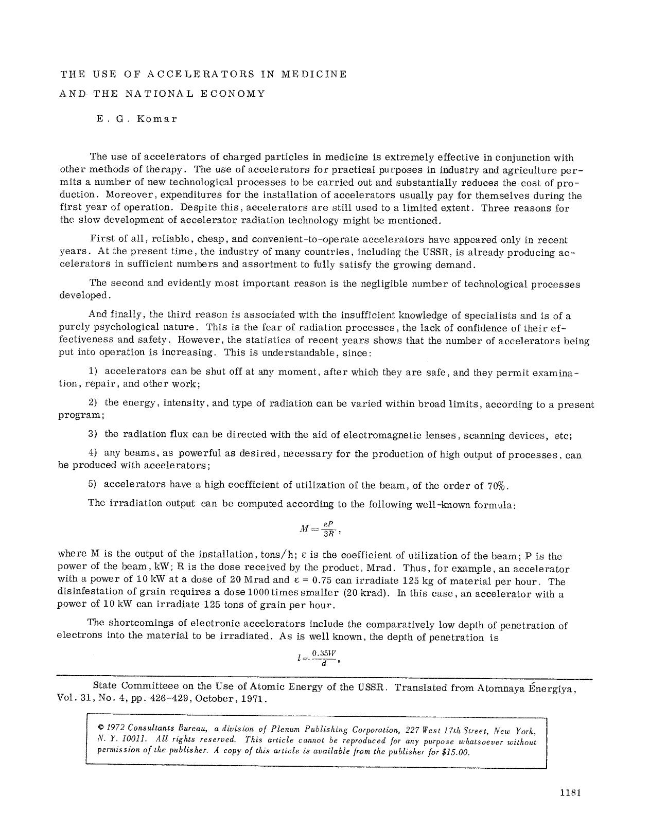 The use of accelerators in medicine and the national economy by Unknown
