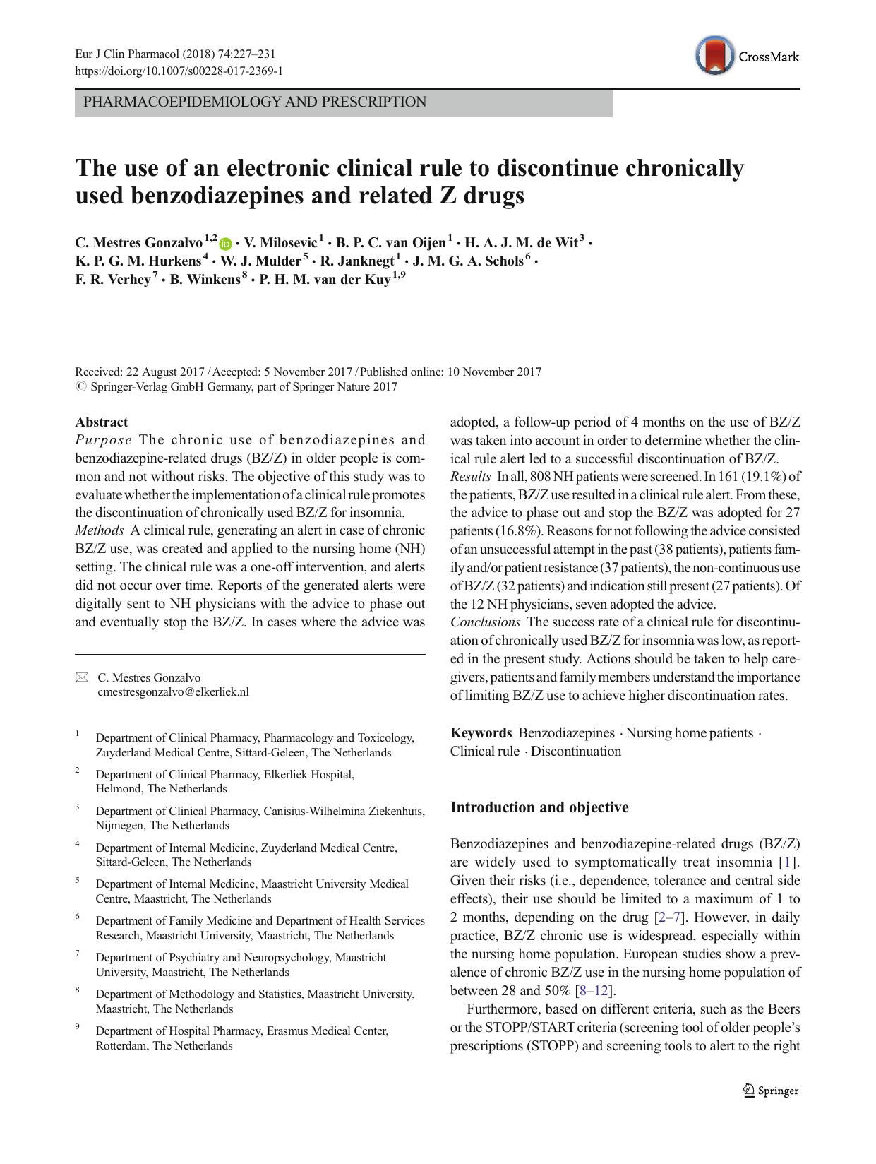 The use of an electronic clinical rule to discontinue chronically used benzodiazepines and related Z drugs by unknow