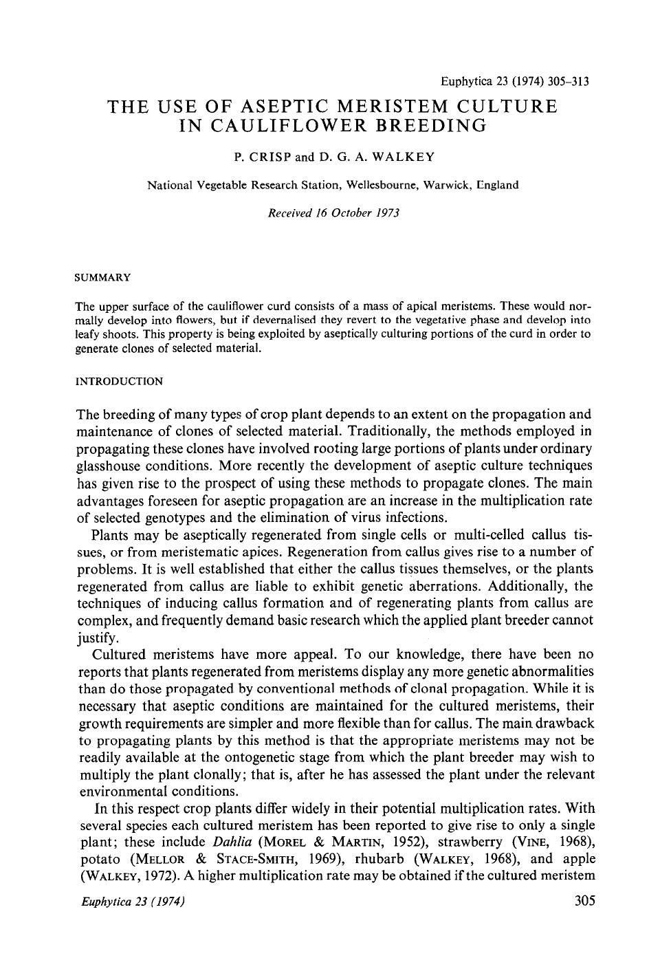 The use of aseptic meristem culture in cauliflower breeding by Unknown