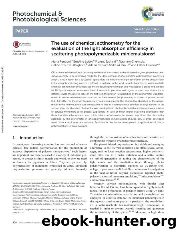 The use of chemical actinometry for the evaluation of the light absorption efficiency in scattering photopolymerizable miniemulsions by unknow