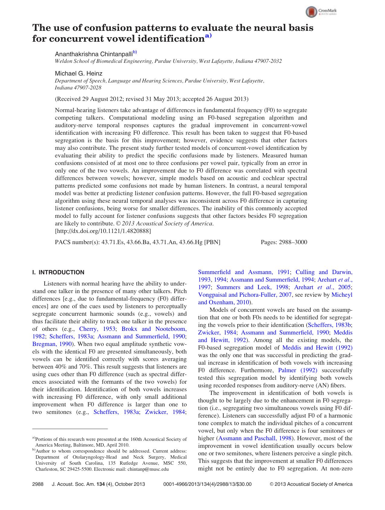 The use of confusion patterns to evaluate the neural basis for concurrent vowel identificationa) by Ananthakrishna Chintanpallib) and Michael G. Heinz