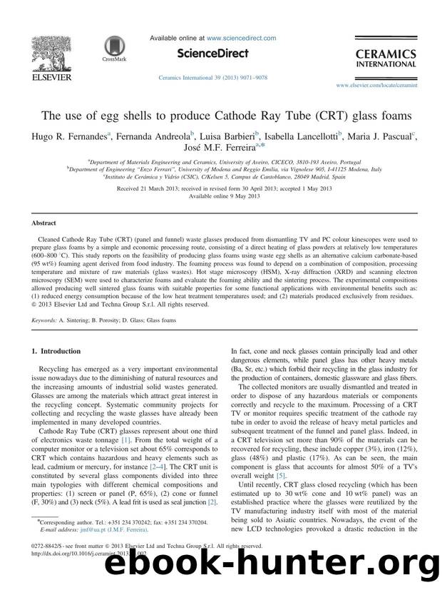 The use of egg shells to produce Cathode Ray Tube (CRT) glass foams by unknow